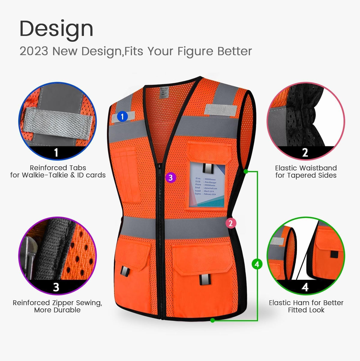 Reflective Vest for Women, Mesh Womens Safety Vest with 11 Pockets and Zipper, Hi Vis Neon Construction Work Vest for Lady Surveyors/Workers, Snugly-Fitted, ANSI Compliant (U-Orange, M) Medium Orange