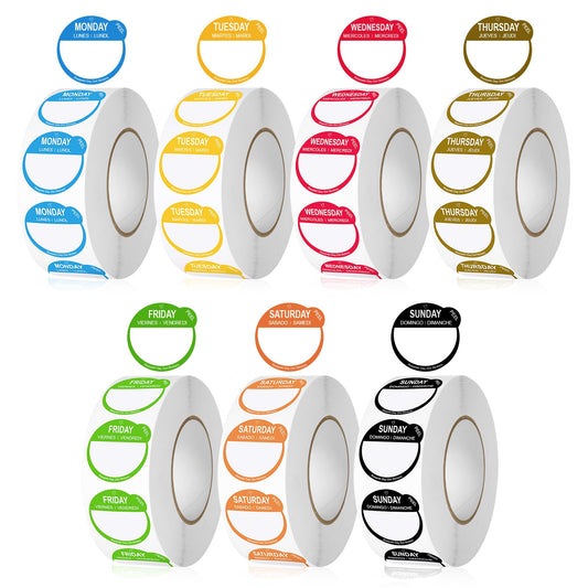7000 Pcs 1 Inch Risepekt Removable Day of The Week Labels for Inventory Management (Monday-Sunday), Easy to Peel Day Labels for Restaurant Kitchen Containers, Self Adhesive Day Dot Stickers (7 Rolls) Risepekt Removable Day Labels