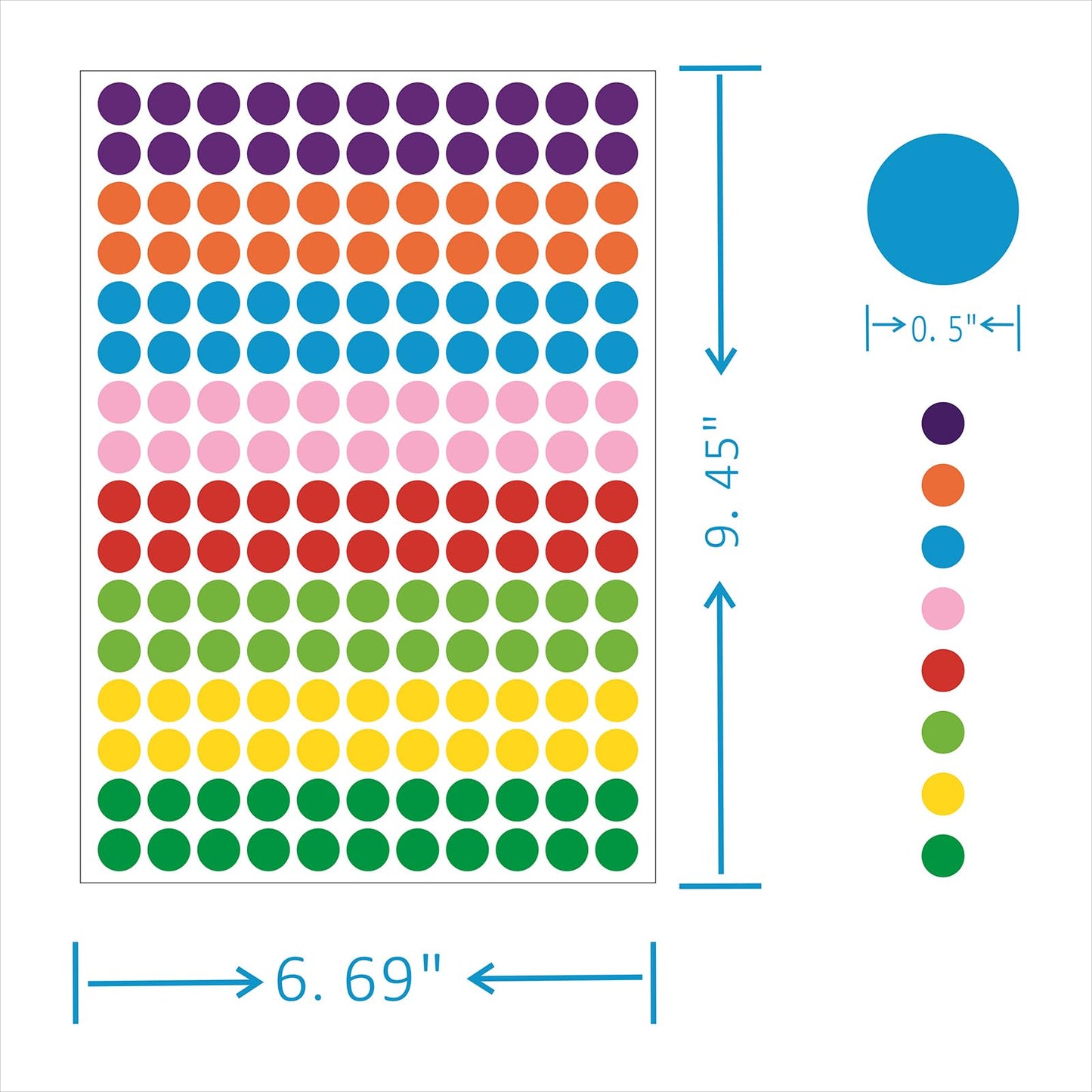8800 PCS Colored Dot Stickers 1/2 Inch Round Dot Stickers Small 8 Color Coding Labels for Office School Classroom Library Home, 176 Labels/Sheet