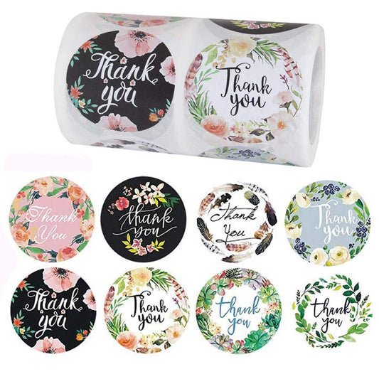 2" Thank You Stickers Roll, 8 Designs 50 mm Round Big Packaging Stickers, 500 Pcs Thank You Labels for Business Merchandise Bags, Packaging Boxes, Gifts, Envelopes and Receipts