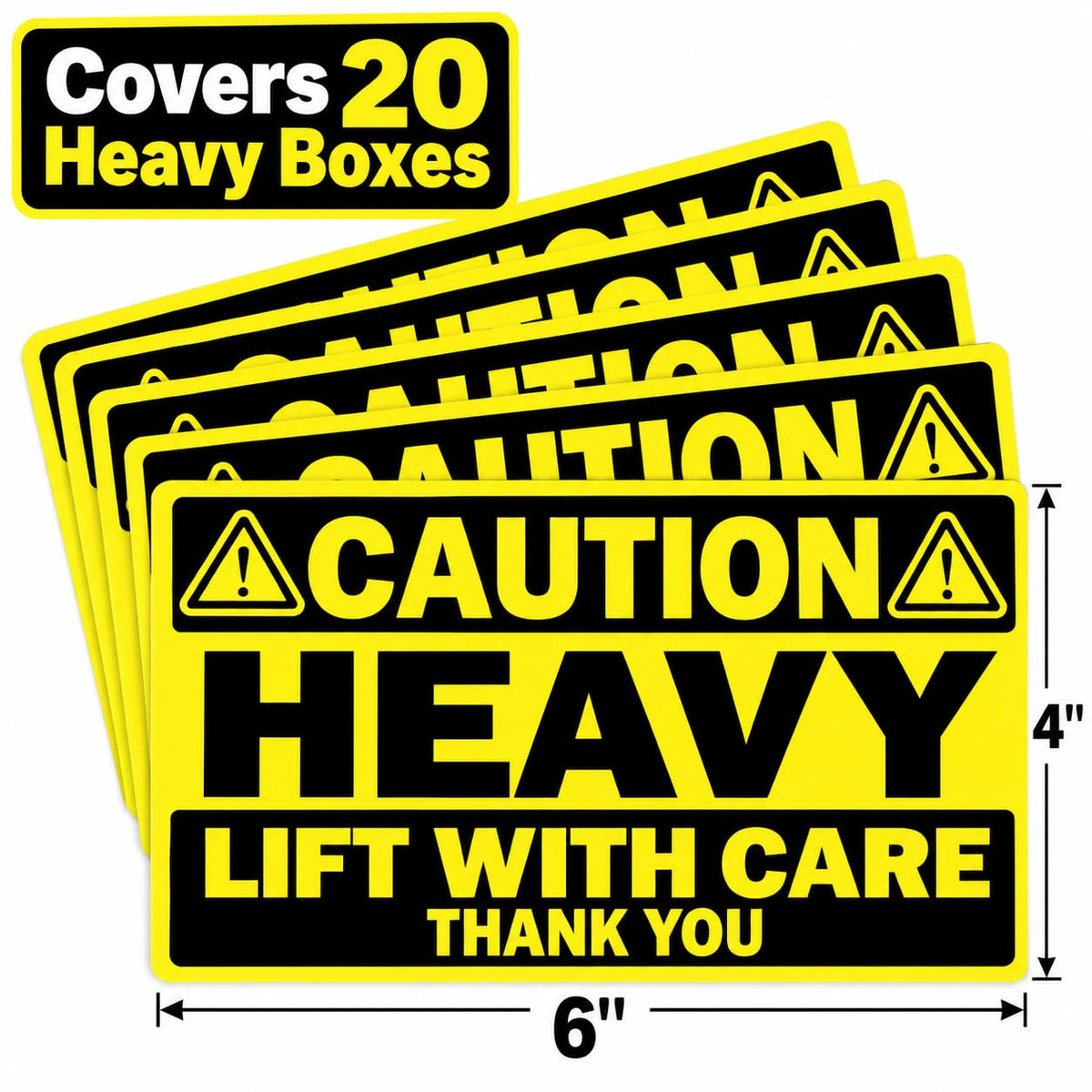 100 Caution Heavy Shipping Labels, 4 x 6 Inch 4x6