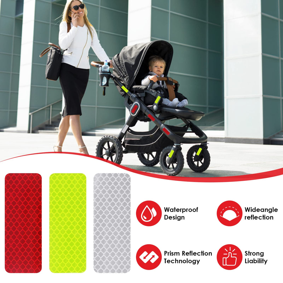 Abeillo 12 Pieces Safety Reflective Stickers, Warning Reflective Stickers Stick-on Car Reflector Sticker Waterproof Reflective Tape Stickers for Vehicle, Bicycles, Motorcycles, 1.18 x 3.25 Inch