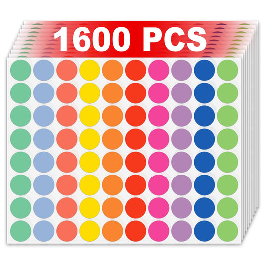 1600 Pcs 3/4" Misofuki Garage Sale Price Stickers Sheets for Office Classroom Student, 10 Colors Yard Sale Price Stickers for Home Decorative, Round Color Coding Labels, Circle Dot Stickers 20 Sheets 1600 Pcs