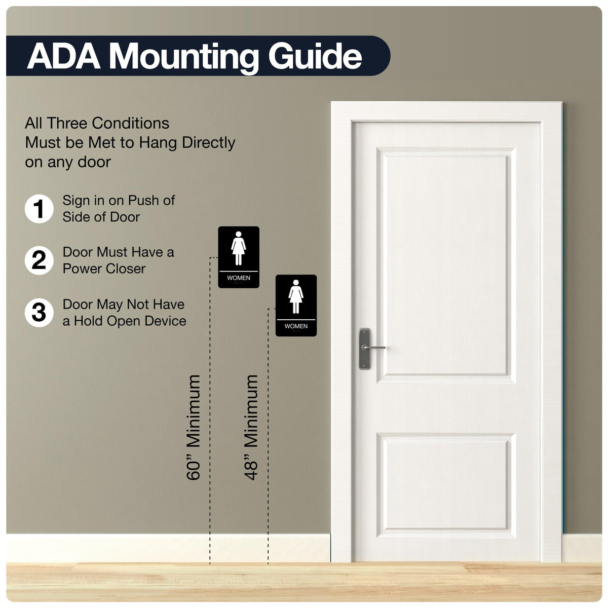 Womens Restroom Sign, ADA Compliant Braill Sign with Double Sided 3M Tape Women Pack of 4
