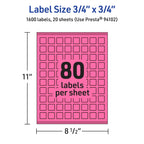 Avery® Printable Square Labels, Sure Feed® Technology, 3/4" x 3/4", Bright Pink Labels, Print-to-the-Edge, Laser/Inkjet, 1,600 Total, Great for Stickers and Mailing Seals 1,600 labels