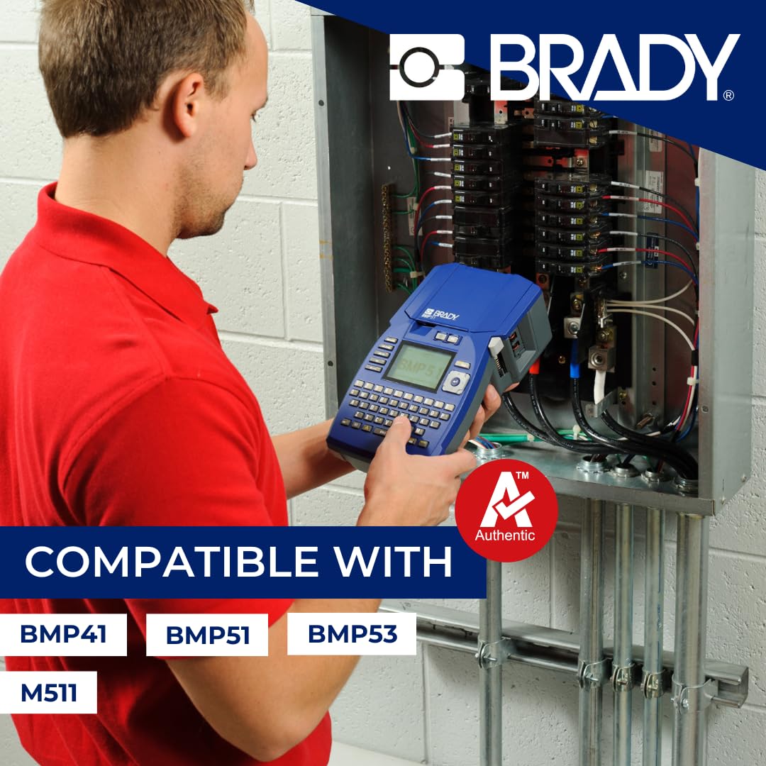 Brady Authentic (M4C-500-595-RD-WT) All-Weather Permanent Adhesive Vinyl Labels 0.5 in W x 25ft White on Red. for use with BMP41, BMP51, M410, M510, and M511 Label Printers.