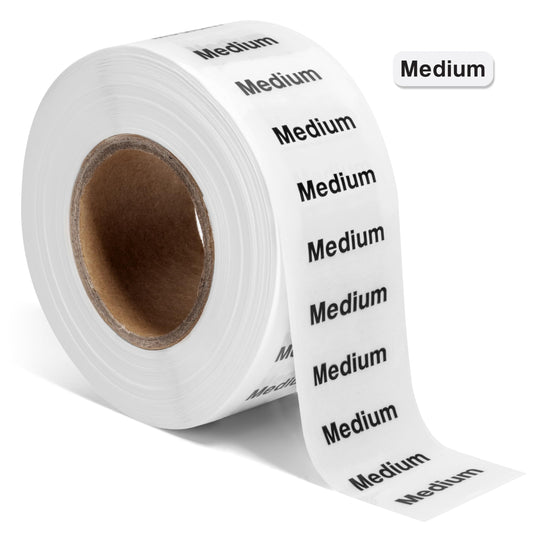 2500pcs Med Clothing Size Labels, 1" x 0.35" Labels, Medium, 2500 Labels/Roll, Clear Clothing Size Sticker Labels for Shirts, Pants, Accessories, Retail Clothing