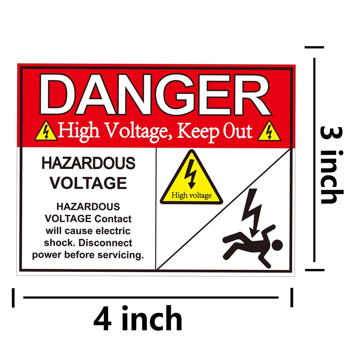 Hazardous Voltage Safety Warning Sticker 3" X 4" Danger Voltage Warnings Keep Out Label Decal Vinyl Adhesive High Voltages Electrical Safety Warning Sign Sticker for Battery Bank in-Wall Safe 8 Pack Red 3 x 4 Inch