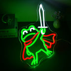 Sword Frog Neon Sign for Wall Decor Dimmable Cartoon Frog LED Neon Light Green+Red