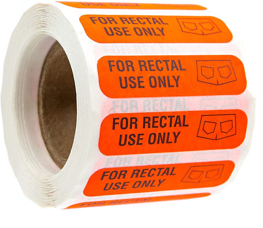 Red for Rectal Use Only Stickers / 500 Small Labels / 0.375" x 1.5" Fluorescent Red Permanent Adhesive Sticker