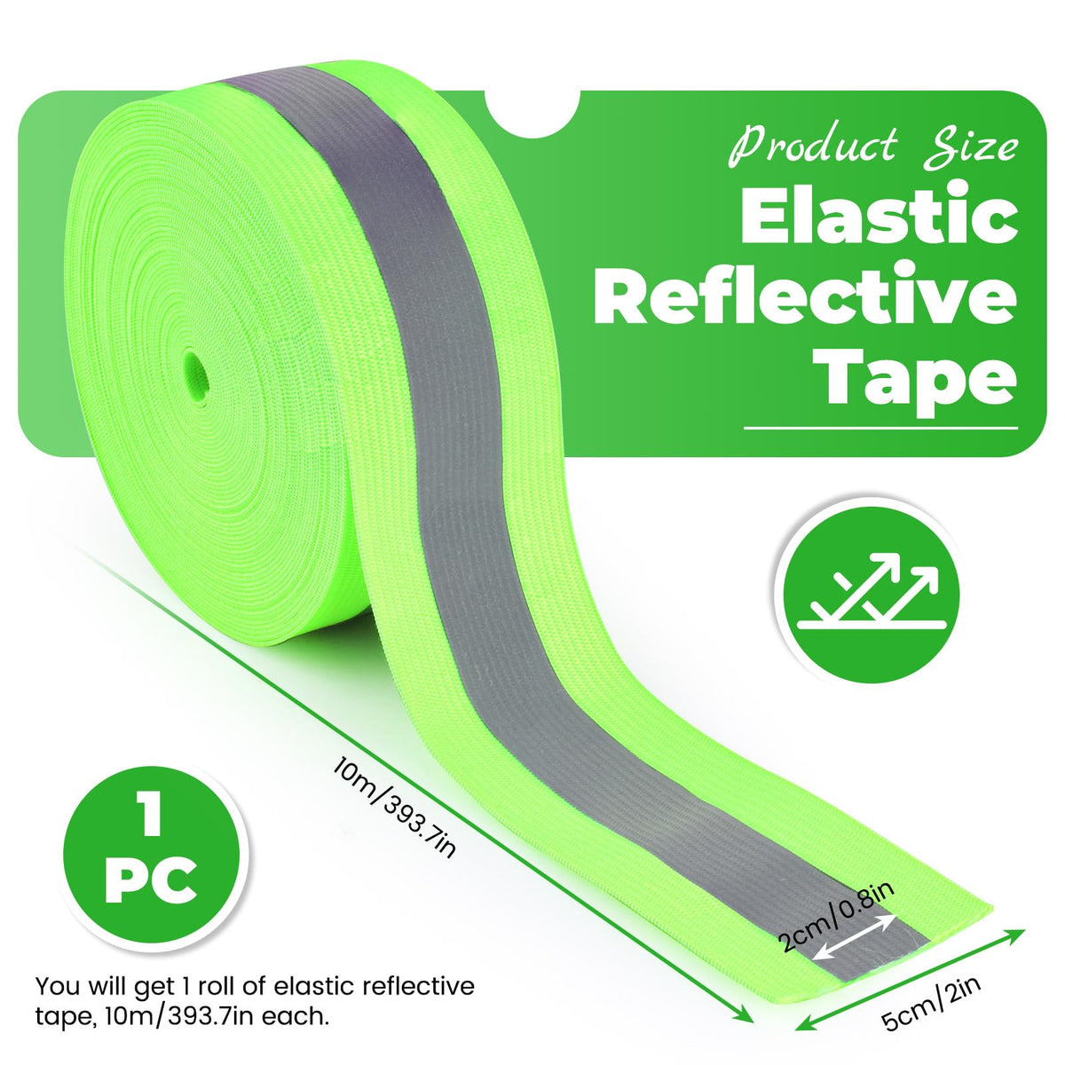 Elastic Reflective Tape for Clothing 2" x 32.8 Ft, High Visibility Reflective Fabric Tape, Sew on Warning Strips Webbing Ribbons for Bags Clothes
