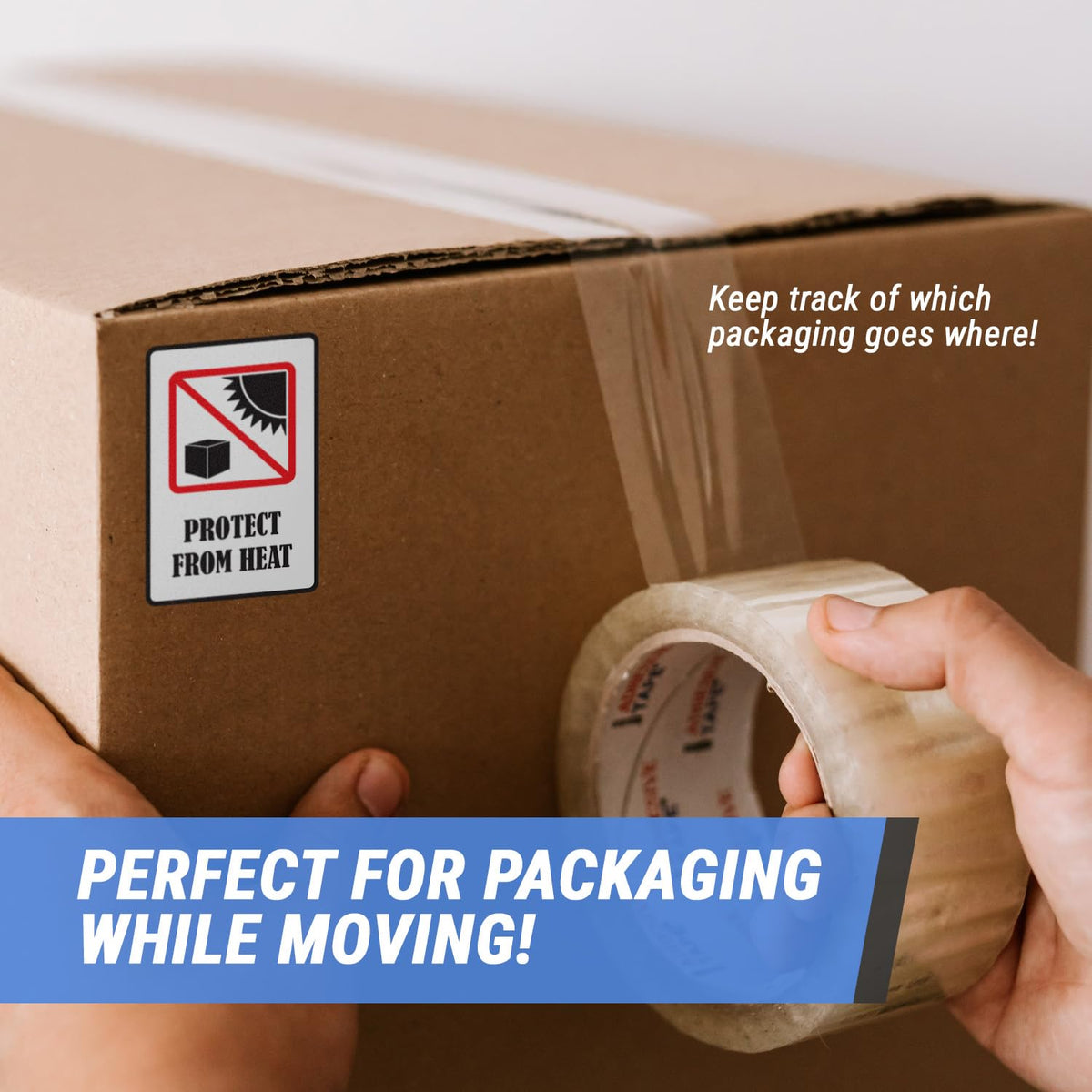 600 Protect from Heat Stickers, 2 x 3 Inch Caution Warning Stickers Package Labels for Safe International Shipping Moving Handling Package Labels, Adhesive - 2 Rolls of 300 (Pack of 2) 600 Labels (Pack of 2)