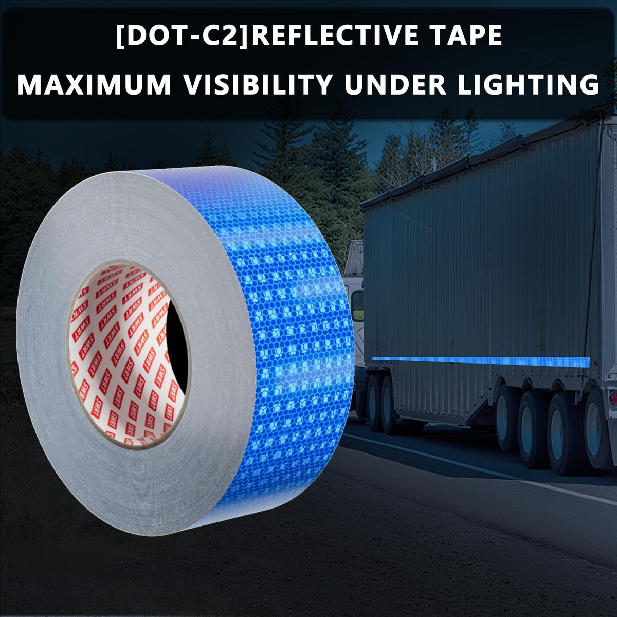 SWRT Reflective Tape 2 Inch x 30 Feet DOT-C2 Shining Star Fade Resistant Blue Reflective Tape Outdoor Waterproof Strong Adhesive Safety Warning Tape Reflector Conspicuity Tape for Trailer Trucks Bike