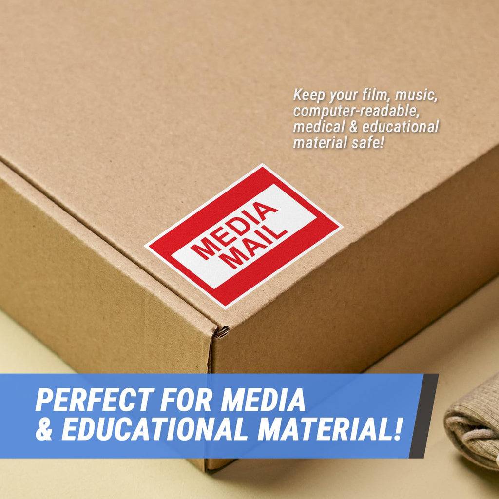 Media Mail Stickers, 2 x 3 inch Rectangle, Red/White, 300 Labels Media Mail