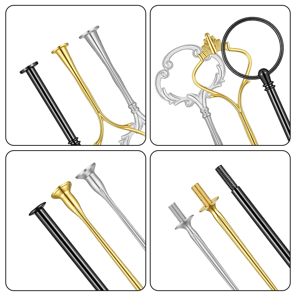 9 Sets 3 Tier Tray Hardware Kit Cake Stand Hardware for DIY Serving Stand, Tiered Plate with Round Crown Sunflower Style in Gold Silver Black, Heavy Metal Fittings for Dessert Cupcake Fruit Tray