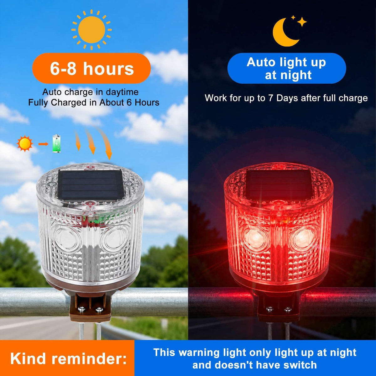 Aolyty Solar Strobe Warning Light, Alternating Red and Blue LED Clamp Base
