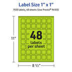 Avery Printable Square Labels, Sure Feed Technology, 1" x 1", Bright Green Labels, Print-to-The-Edge, Laser/Inkjet Printable, 1,920 Total, Great for Soaps and QR Codes 1,920 labels