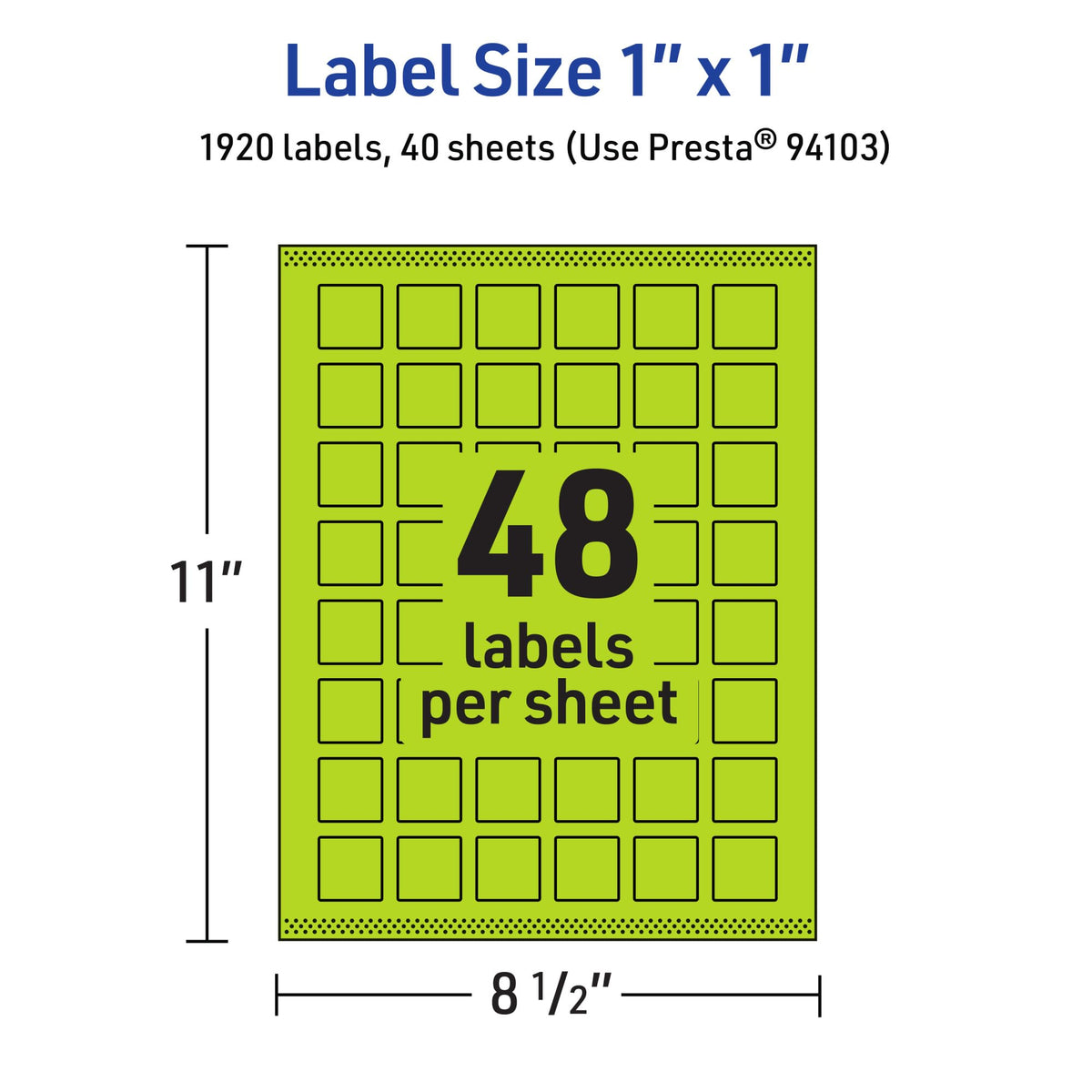 Avery Printable Square Labels, Sure Feed Technology, 1" x 1", Bright Green Labels, Print-to-The-Edge, Laser/Inkjet Printable, 1,920 Total, Great for Soaps and QR Codes 1,920 labels