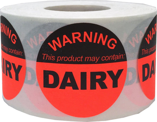 Food Allergy Warning Labels This Product May Contain Dairy 1.5 Inch Round Circle Dots 500 Adhesive Stickers