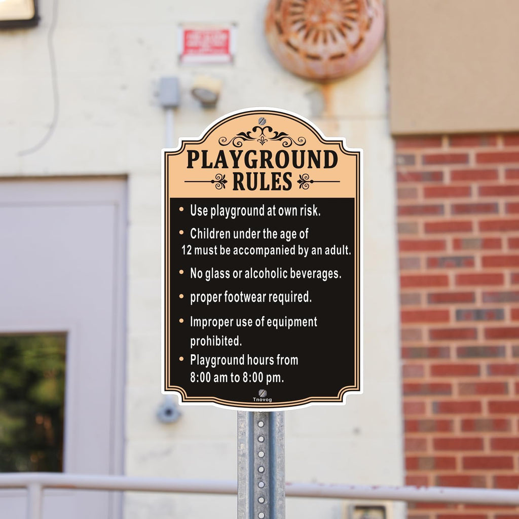 Playground Rules Sign Playground Signs Kids Children Adult Safety Traffic Sign 12x18 Inches Metal Reflective Sturdy Rust Aluminum Weatherproof Easy To Install Outdoor 2 Pack
