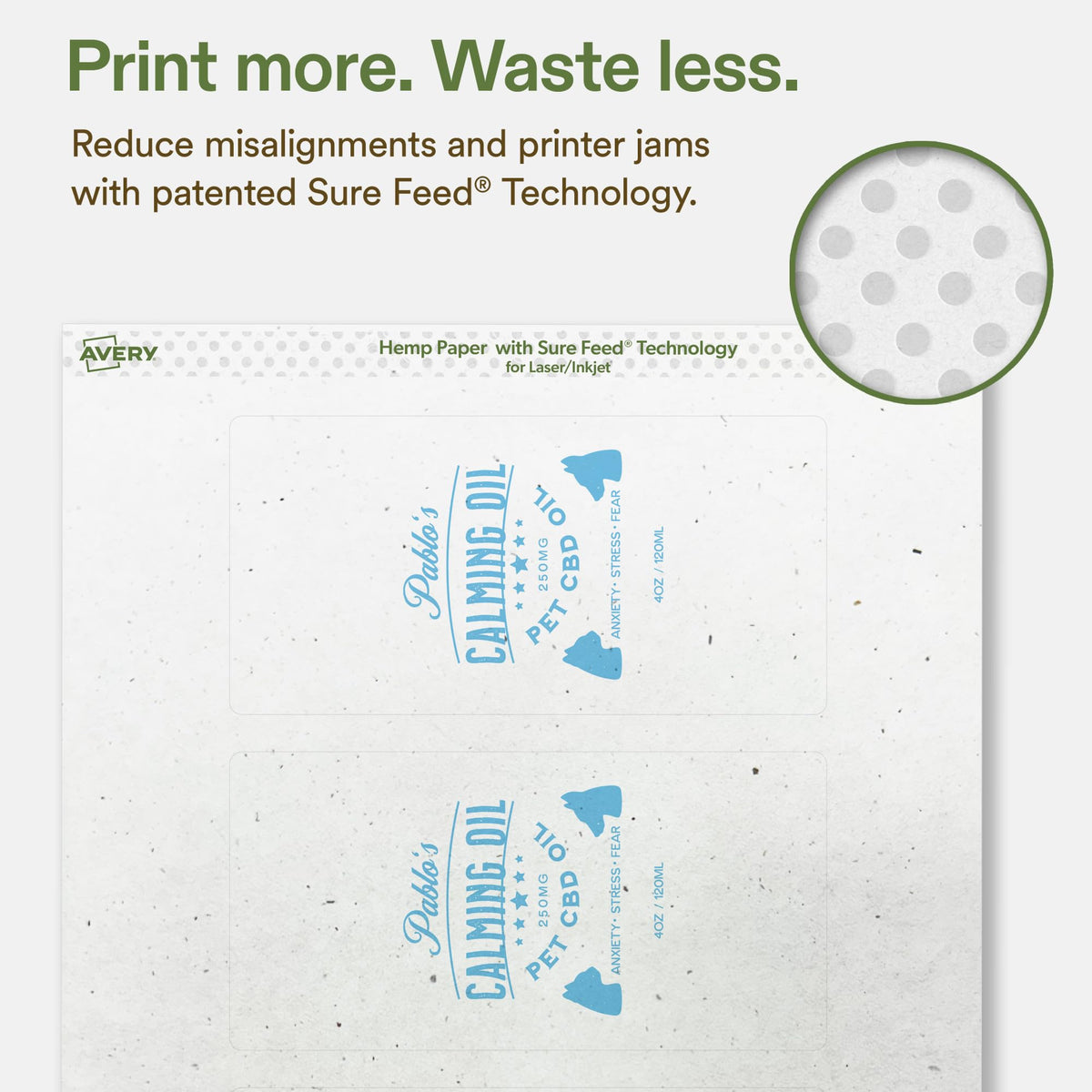 Avery Printable Rectangle Hemp Labels with Sure Feed Technology, 3" x 6", Off-White, Print-to-the-Edge, Laser & Inkjet Compatible, 120 Total, Great for Product Branding, Packaging, and More 120 Labels