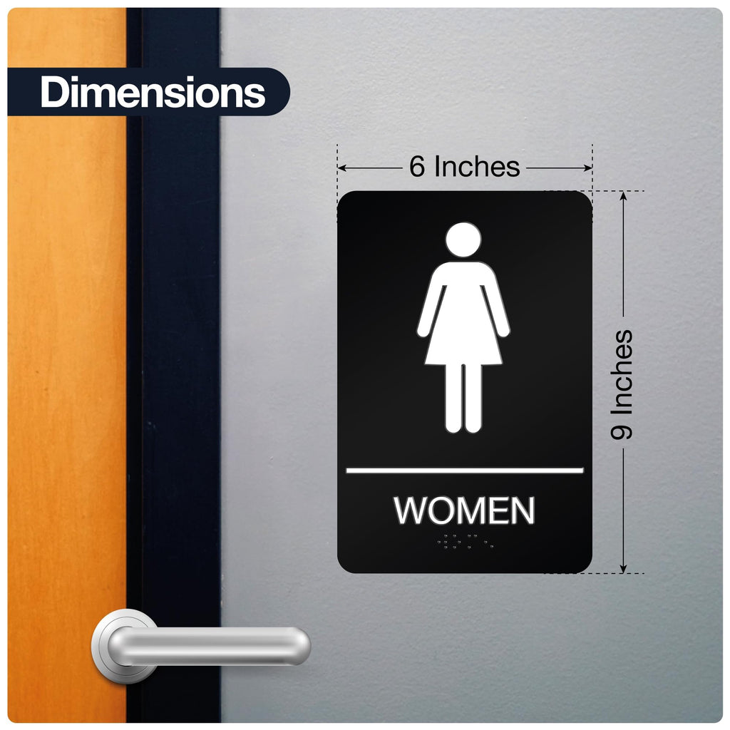 Womens Restroom Sign, ADA Compliant Braill Sign with Double Sided 3M Tape Women Pack of 4