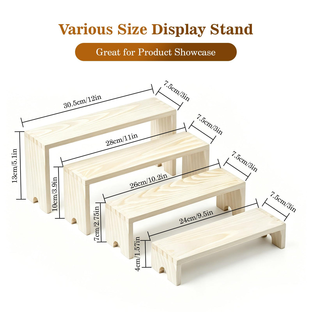 2 Set Wooden Tiered Risers Display Stands,Large Wood Display Risers,Stackable Wooden Cupcake Stand Tiered Riser Display Stands,for Vendor Events,Food Display Risers for Party,2 Set 4 Tiered(Nature) Nature