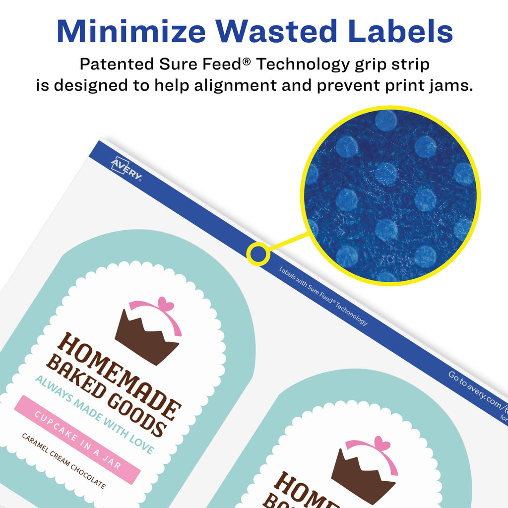 Avery Matte White Removable Arched Labels, Sure Feed Technology, Print-to-The-Edge, 4.75" x 3.5", 400 Removable Labels, Laser/Inkjet Printable 400 labels