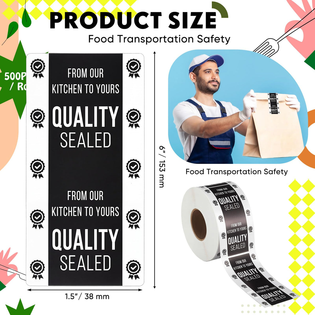 500 Pieces Tamper Evident Stickers 2 x 4 Inch Seal Proof Tape Safe Labels Sealed Tamper Proof Stickers for Drink Food Container Freshness Pizza Boxes Secure Food Delivery Black, White 500