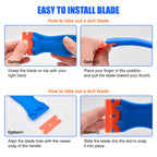 CADONO plastic razor blade scraper with 12 replacement blades, ideal for removing stickers, paint, and decals from kitchen appliances.
