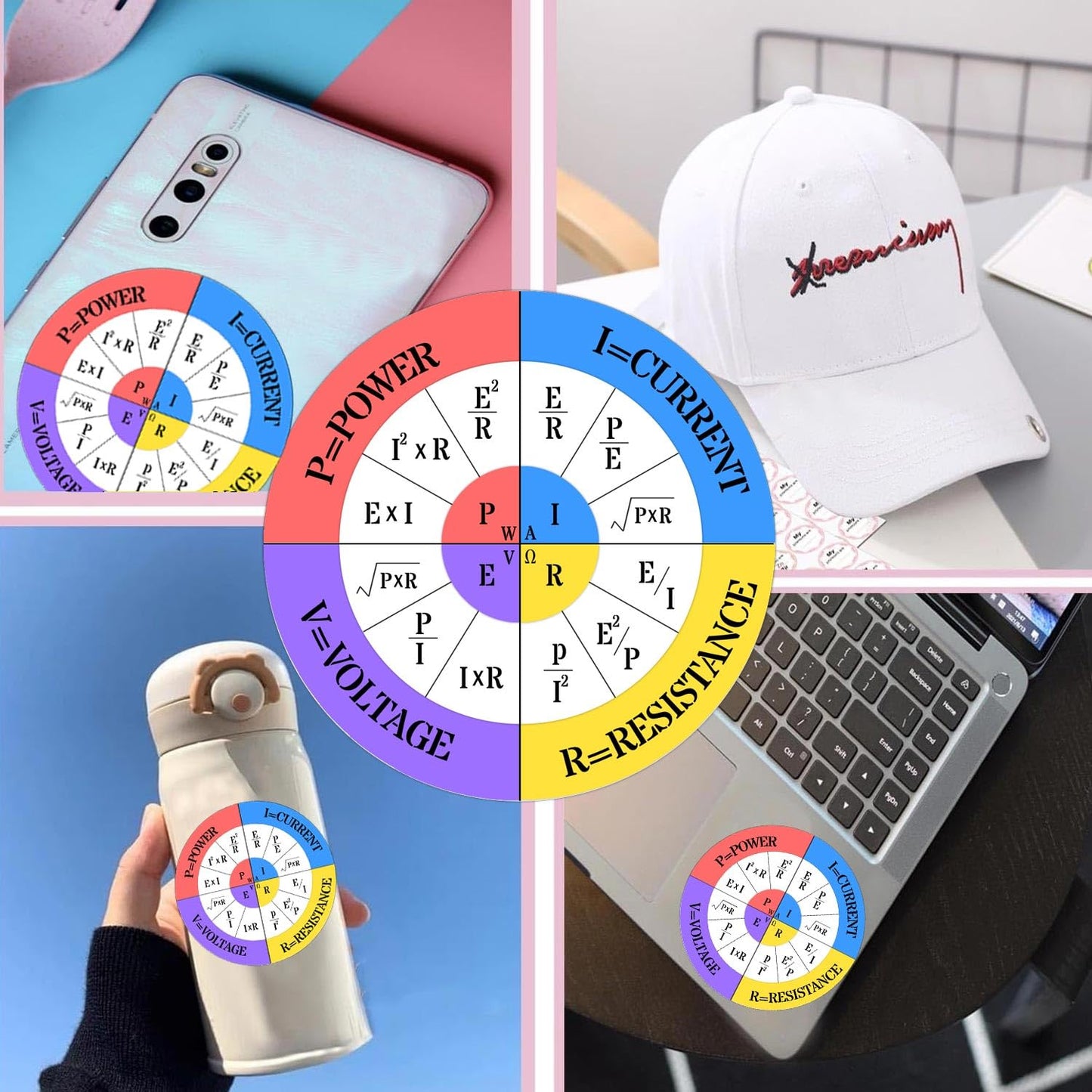3 Inch Ohms Law Sticker Vinyl Ohms Law Wheel Diagram Electrical Electronics Engineer School Chart Stickers - Die-Cut Waterproof Vinyl Sticker for Hard Hat Laptop Water Bottle Decals 8 Pack