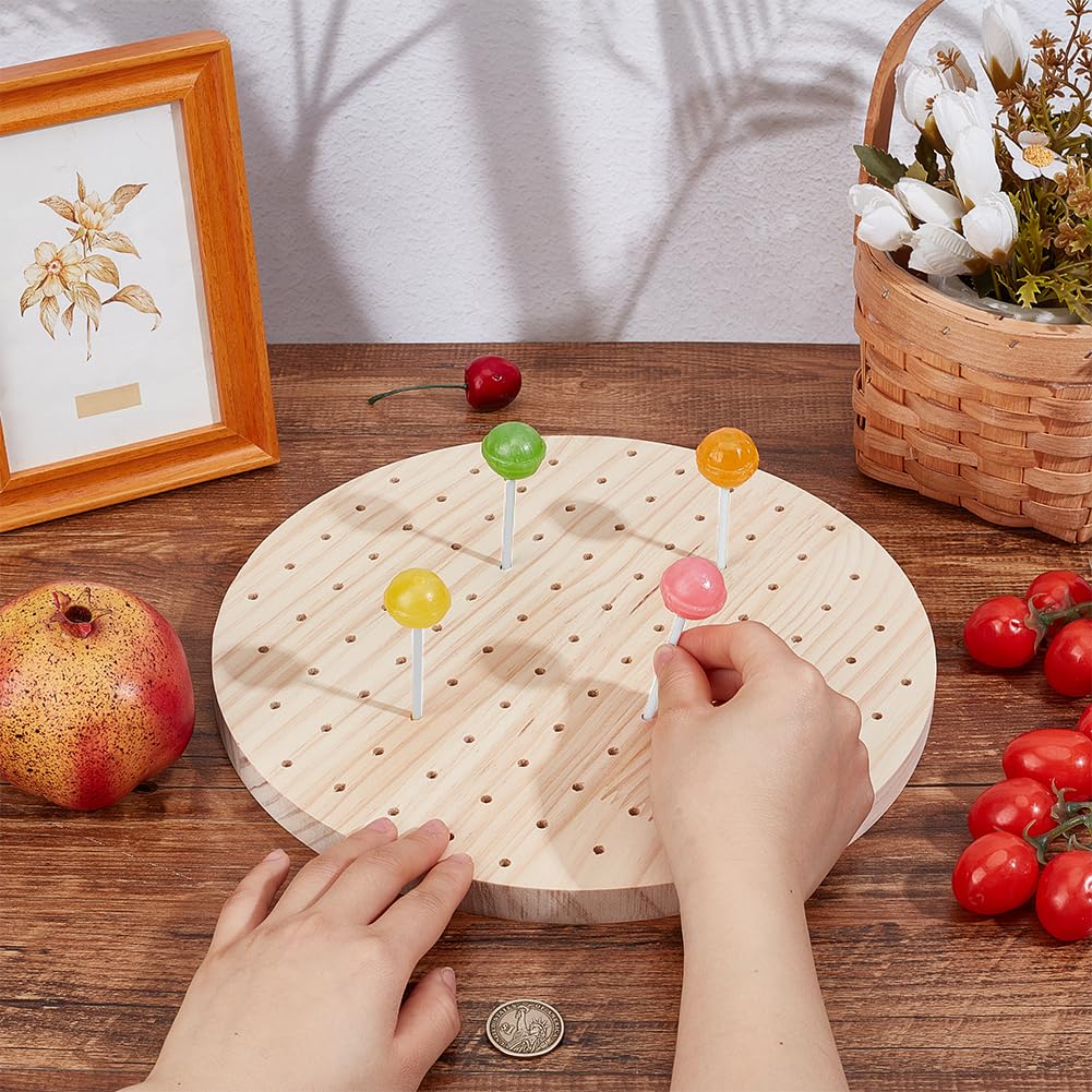 PH PandaHall 90 Holes Wooden Skewer Holder Food Display Stand Kabobs Appetizer Displays Round Fruit Skewers Board Dessert Lollipop Holder for Parties Birthday Barbecues Cocktai Picnic Catering