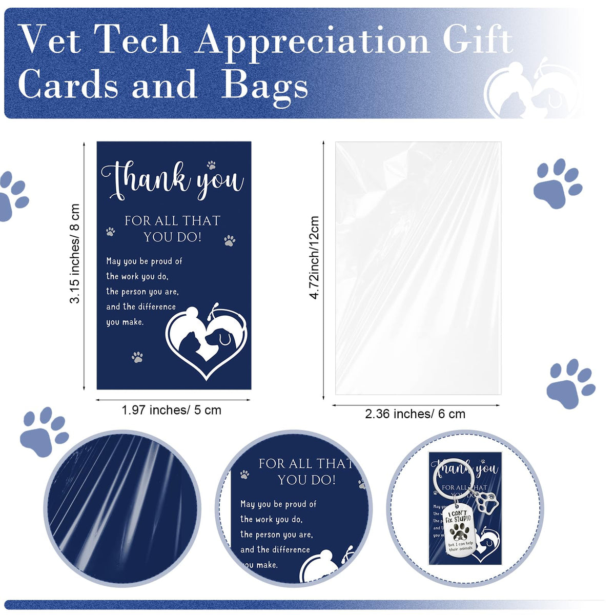 XunYee 15 Sets Vet Tech Week Gifts Bulk Veterinary Thank You Cards Keychain