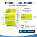 1000 PCS Specimen Collection Label 2"x1" Self-Adhesive Vinyl Yellow