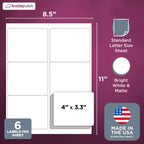 NextDayLabels 4" x 3-1/3" Rectangle - 6 Per Sheet - 300 Labels 4" x 3-1/3" - 6 Per Page 50 Sheets