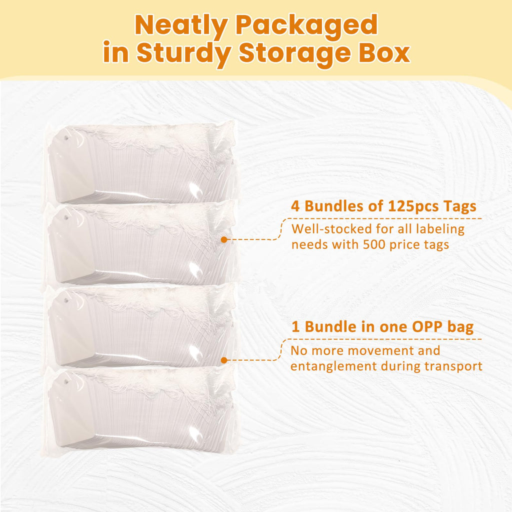 2.8x1.7 White Price Tags with String 500 Pcs, Gift Tags 2.8x1.7