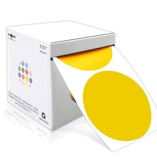 PARLAIM 3 Inch Round Permanent Adhesive Color-Code Dot Stickers,500 per Roll dots Label Dispenser Box,Iventory Circle Stickers (Yellow) Yellow 1 Roll-500 Pack