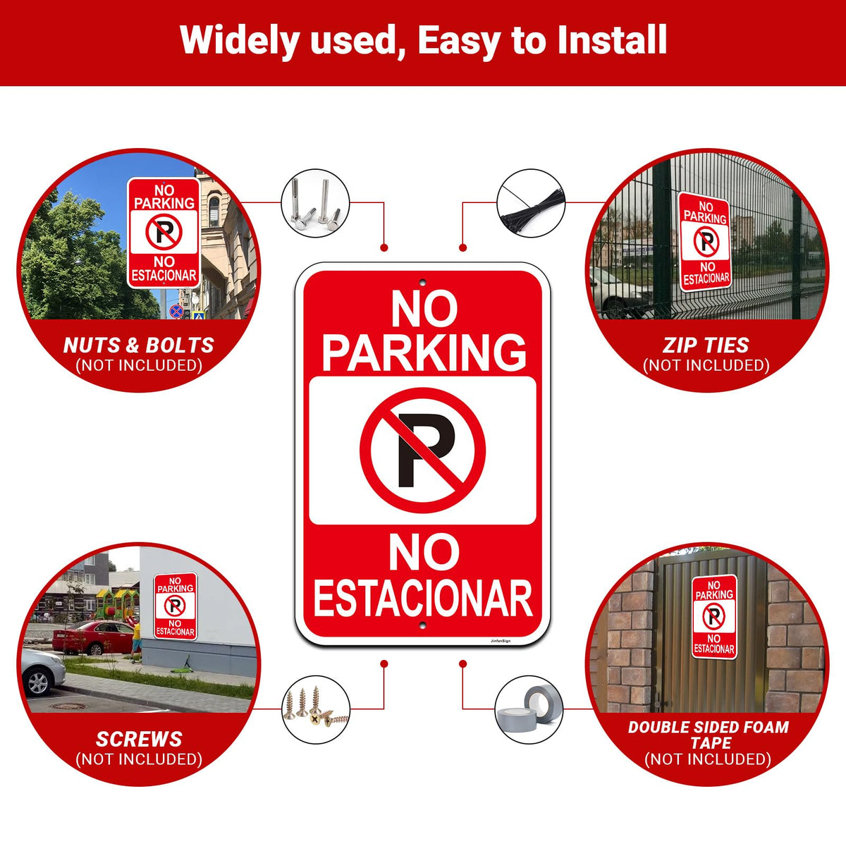 2 PC No Parking English Spanish Bilingual Signs, No Parking Sign Business
