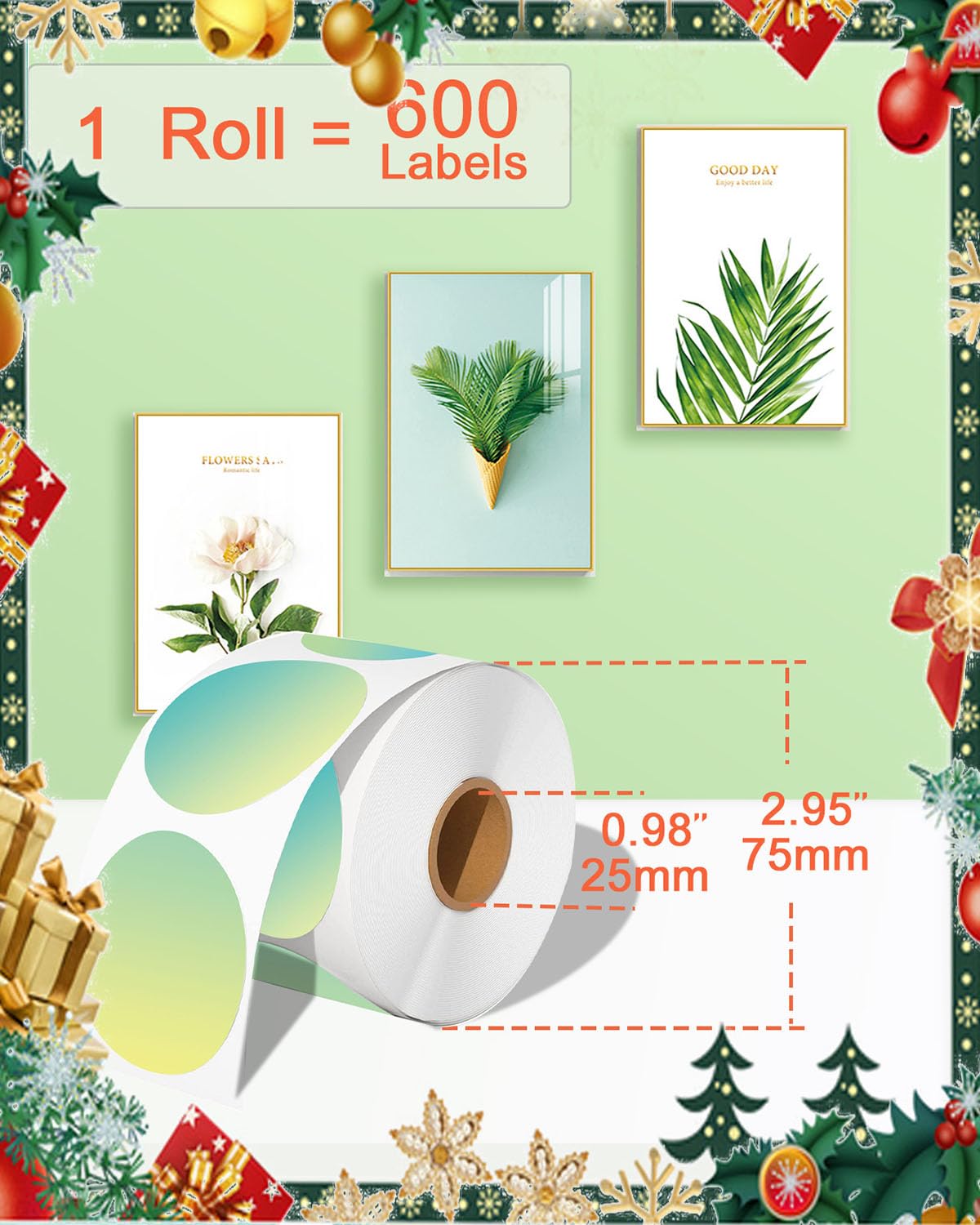 2''×2'' Round Thermal Sticker Labels, Self-Adhesive 2 Inch Circle Thermal Labels, Multi-Purpose Sticker Labels for DIY Logo Design,Name Tag,QR Code, 600 Labels/1 Roll