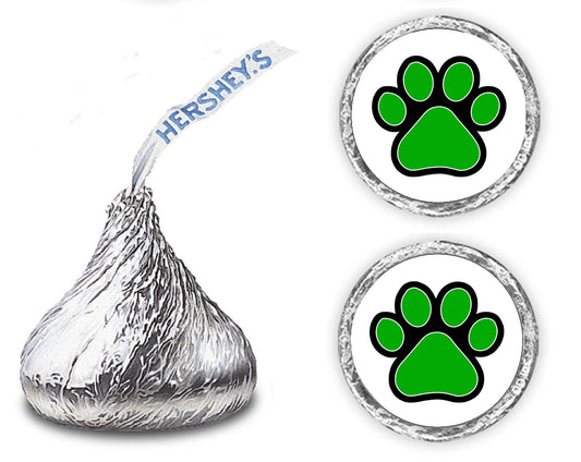 216 Paw Print Kisses Stickers Labels, Animal Paws Stickers for Party Favors, Any Event Decorations, Gift (Green) Green