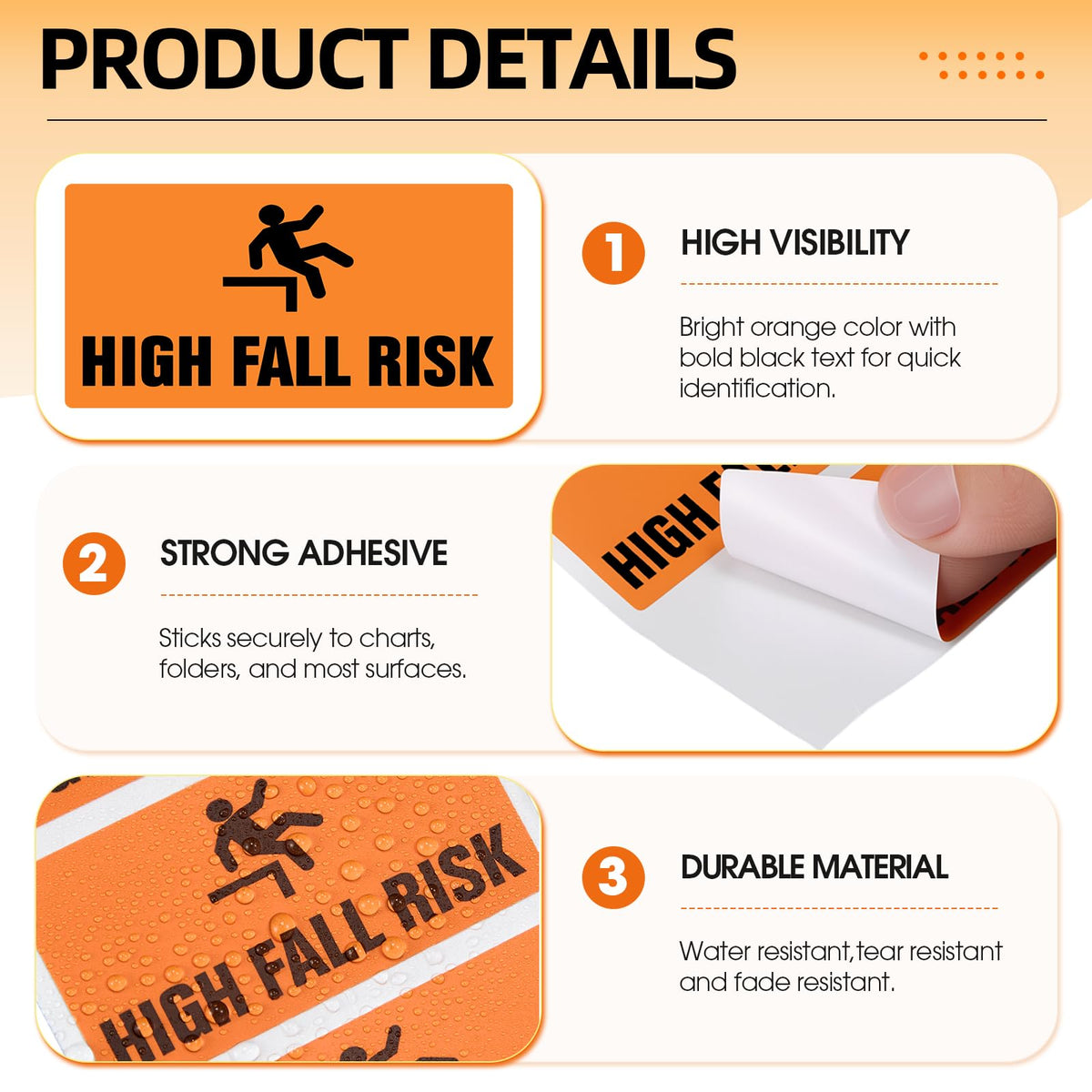 Marspark Roll of 500 High Fall Risk Stickers for Medical Charts, 2" x 1"