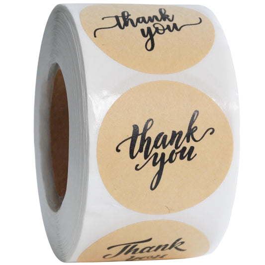 500 Kraft Thank You Stickers – 1.5 Inch Round Brown Paper Labels – Rustic Self-Adhesive Seals for Small Business Packaging, Gift Bags, Boxes, Envelopes, Bakery Orders & Customer Appreciation