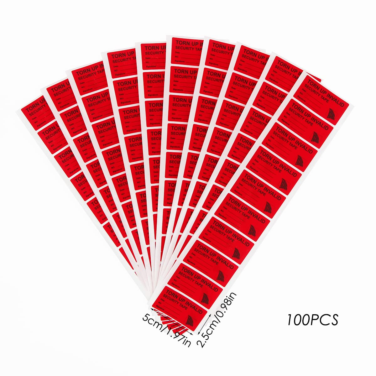 Solitary Walker 100Pcs Tamper Evident Security Labels 1x2 inch Red Complete Transfer Tamper Proof Stickers Safety Torn up Invalid Seals Tape 1 x 2 inch