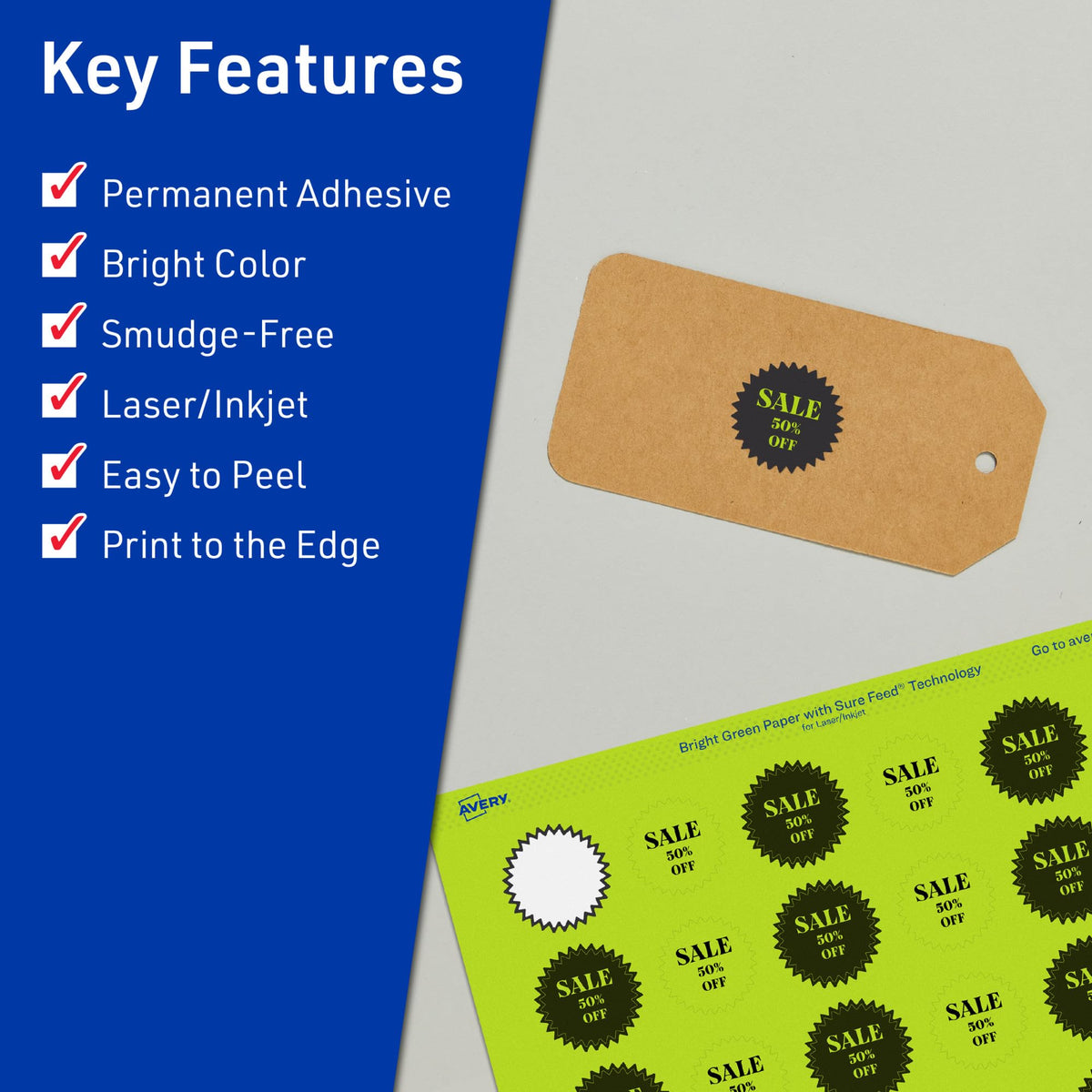 Avery Printable Starburst Labels, Sure Feed Technology, 1", Bright Green Labels, Print-to-the-Edge, Laser/Inkjet, 960 Total, Great for Mailing Seals and Planner Stickers 960 labels