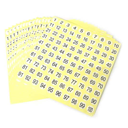 RLECS 30 Sheets Number Stickers 1 to 100 Self Adhesive Stickers Diameter 0.3 Inch Round Number Labels Small Garment Tags Home School Office Decoration