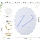 Wedding Table Numbers 1-20 for Wedding Reception with Gold Holders Scalloped Blue