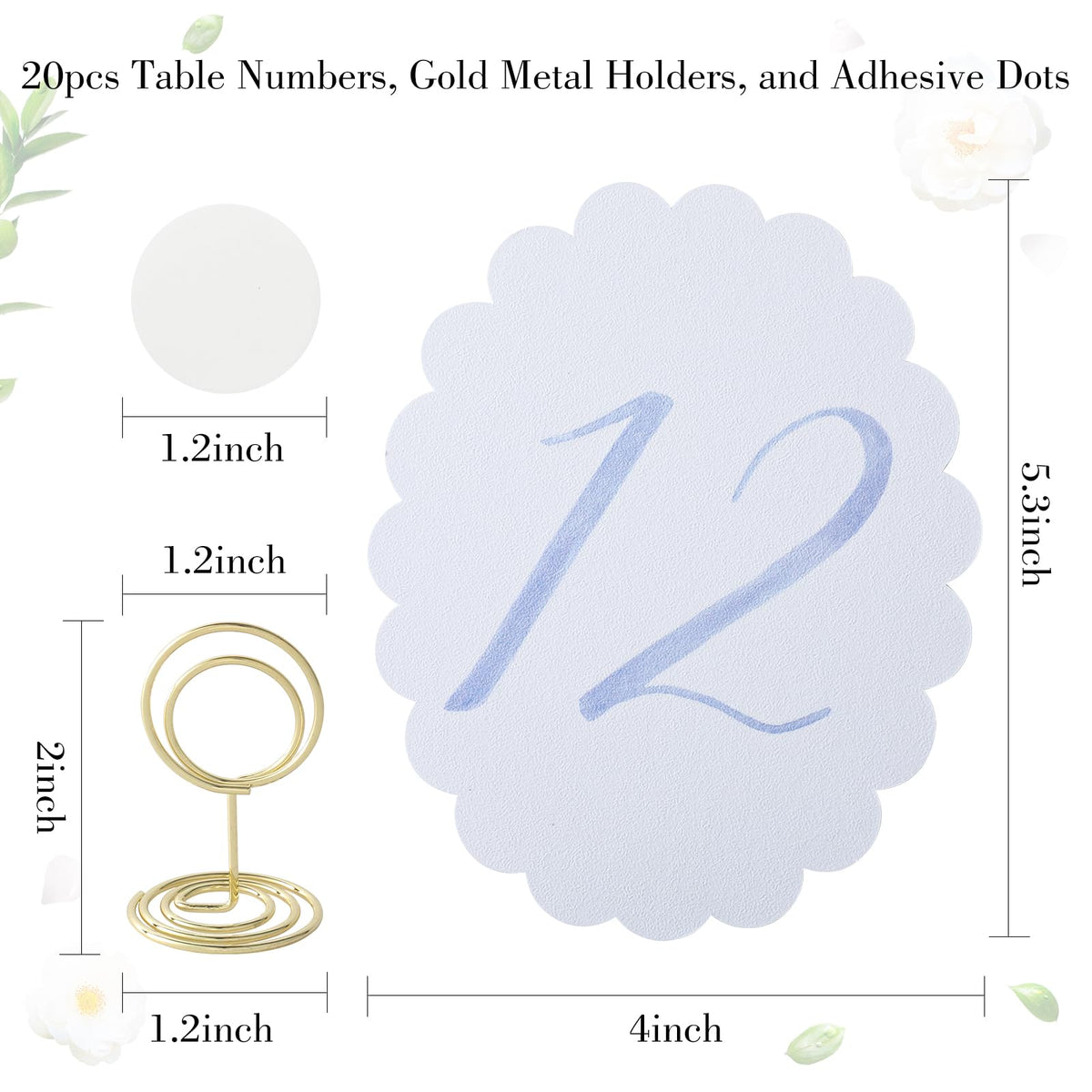 Wedding Table Numbers 1-20 for Wedding Reception with Gold Holders Scalloped Blue