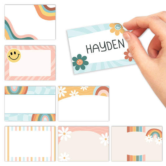 Name Tags Sticker - 56 Nametags for Classroom, Name Tag Stickers for Kids, Adhesive Classroom Labels for Teachers, Nametags Sticker for Clothes, Decorative Labels, Retro Cubby Tags