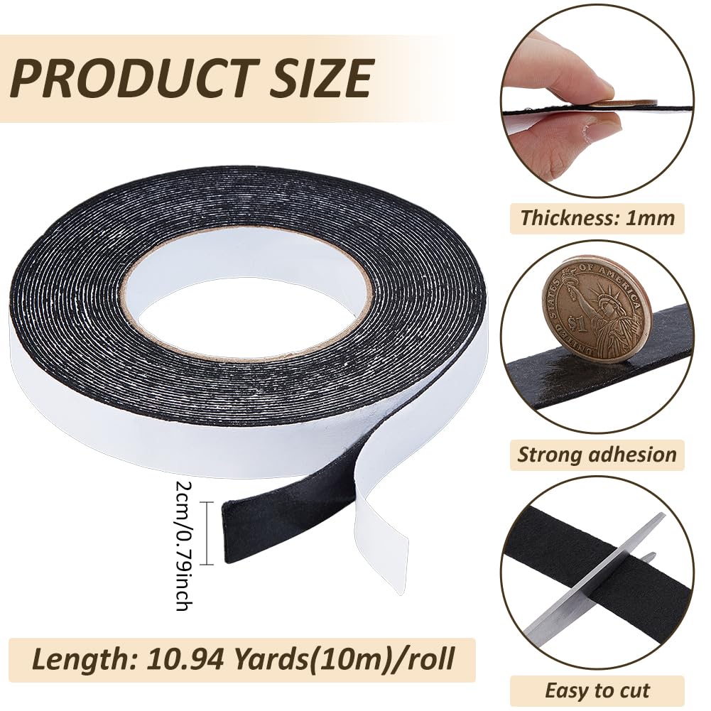 BENECREAT 10.94 Yards Self Adhesive Felt Tape, 0.79 Inch Black Felt Strips with Adhesive Backing for Furniture Protecting Hardwood Floors Chair Wall
