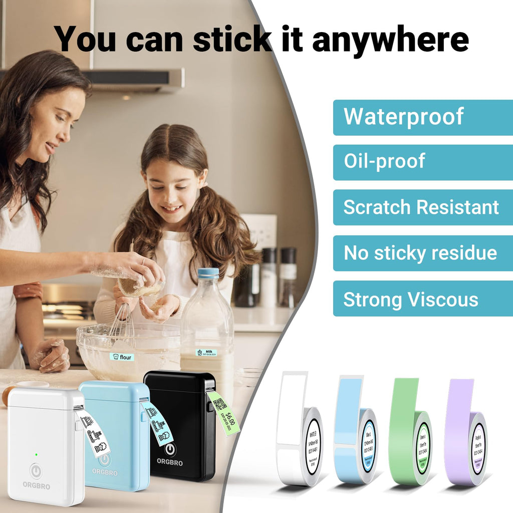ORGBRO Label Maker Machine with Tape, X1 Bluetooth Mini Label Printer Random Color